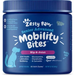 Zesty Paws Advanced Mobility Bites Chicken Flavored Soft Chews Hip & Joint Supplement for Senior Dogs