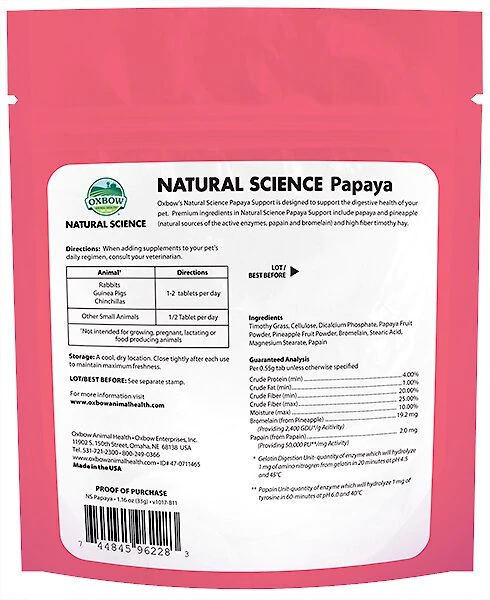 Oxbow Natural Science Papaya Support Digestive Health Small Animal Supplement 4 Oxbow Natural Science Papaya Support Digestive Health Small Animal Supplement - Image 2