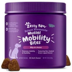Zesty Paws Select Elements Mussel Mobility Bites Chicken Flavored Soft Chews Hip & Joint Supplement for Dogs, 90 count