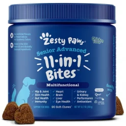 Zesty Paws Advanced 11-in-1 Bites Chicken Flavored Soft Chews Multivitamin for Senior Dogs