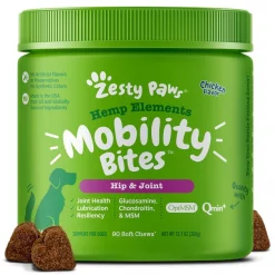 Zesty Paws Hemp Elements Mobility Bites Chicken Flavored Soft Chews Hip & Joint Supplement for Dogs, 90 count
