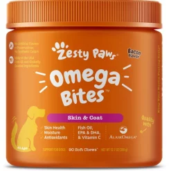 Zesty Paws Omega Bites Bacon Flavored Soft Chews Skin & Coat Supplement for Dogs