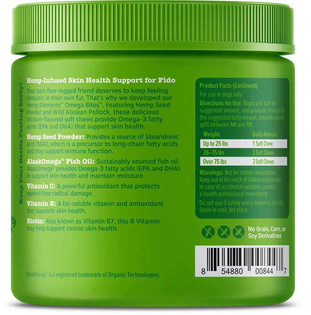 Zesty Paws Hemp Elements Omega Bites Chicken Flavored Soft Chews Skin & Coat Supplement for Dogs 5 Zesty Paws Hemp Elements Omega Bites Chicken Flavored Soft Chews Skin & Coat Supplement for Dogs - Image 3