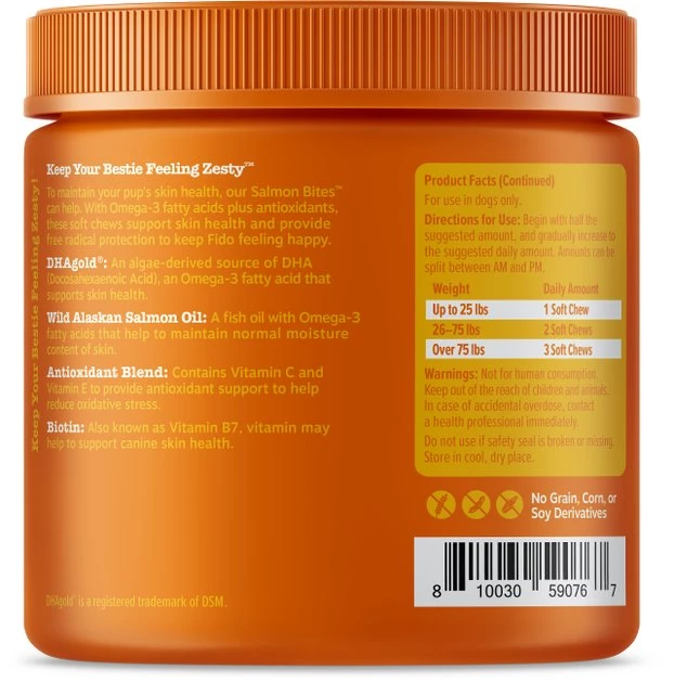 Zesty Paws Salmon Bites Bacon & Salmon Flavored Soft Chews Skin & Coat Supplement for Dogs 5 Zesty Paws Salmon Bites Bacon & Salmon Flavored Soft Chews Skin & Coat Supplement for Dogs - Image 3