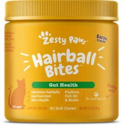 Zesty Paws Hairball Bites Bacon Flavored Soft Chews Hairball Control Supplement for Cats