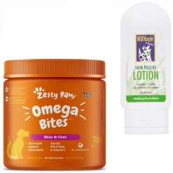 DERMagic||Zesty Paws DERMagic Skin Rescue Lotion, 4-oz & Zesty Paws Omega Skin & Coat Soft Chews with Omega 3, 6, & 9 Bacon Flavor Dog Supplement, 90 count