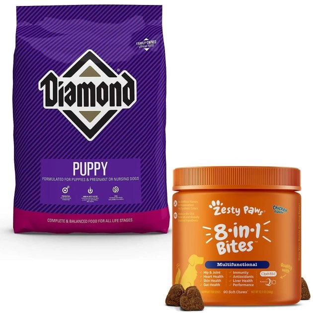 Diamond||Zesty Paws Diamond Puppy Formula Dry Food + Zesty Paws 8-in-1 Multivitamin Bites Chicken Flavor Dog Supplement 3 Diamond||Zesty Paws Diamond Puppy Formula Dry Food + Zesty Paws 8-in-1 Multivitamin Bites Chicken Flavor Dog Supplement