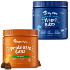 Zesty Paws Probiotic Bites Digestion + 11-in-1 Bites Multifunctional MSM & Curcumin + Cranberry & Lutein Senior Chicken Flavor Dog Supplement