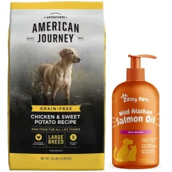 American Journey||Zesty Paws American Journey Large Breed Adult Chicken & Sweet Potato Recipe Grain-Free Dry Dog Food, 24-lb bag + Zesty Paws Pure Salmon Oil Skin & Coat Support Dog & Cat Supplement, 32-oz bottle