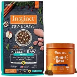 Instinct||Zesty Paws Instinct Raw Boost Puppy Grain-Free Recipe with Real Chicken & Freeze-Dried Raw Pieces Dry Dog Food, 10-lb bag + Zesty Paws 8-in-1 Multifunctional Chicken Flavor Soft Chew Dog Supplement, 90 count