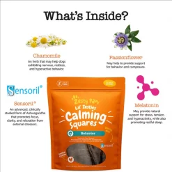 Zesty Paws All Ages, Calming Bites, Peanut Butter Flavored Soft Chews, Behavior Functional Dog Supplement, 90 count + Zesty Paws Calming Squares Stress & Anxiety Smoked Chicken Flavor Soft Chew Dog Supplement, 10-oz bag -Oxbow || Zesty Paws Sales 298788 PT7. SY630 V1649349418