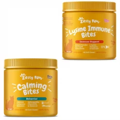 Zesty Paws All Ages Calming Bites Behavior Salmon Flavor Cat Supplement, 60 count + Zesty Paws All Ages Lysine Immune System Bites Salmon Flavor Cat Supplement, 60 count