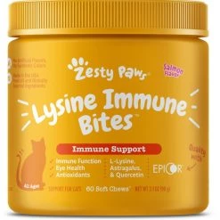 Zesty Paws All Ages Calming Bites Behavior Salmon Flavor Cat Supplement, 60 count + Zesty Paws All Ages Lysine Immune System Bites Salmon Flavor Cat Supplement, 60 count -Oxbow || Zesty Paws Sales 298790 PT5. SY630 V1658194090