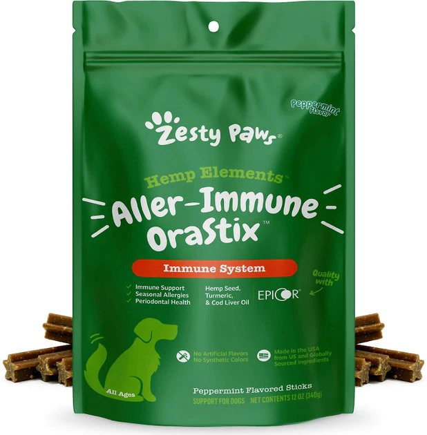 Zesty Paws Allergy & Immune Support Lamb Flavor Soft Chew Dog Supplement, 90 count + Zesty Paws Hemp Elements Allergy & Immune Teeth Cleaning & Seasonal Allergies Peppermint Flavored Sticks Dental Dog Treats, 12-oz bag, Count Varies 7 Zesty Paws Allergy & Immune Support Lamb Flavor Soft Chew Dog Supplement, 90 count + Zesty Paws Hemp Elements Allergy & Immune Teeth Cleaning & Seasonal Allergies Peppermint Flavored Sticks Dental Dog Treats, 12-oz bag, Count Varies - Image 5