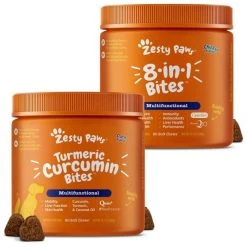 Zesty Paws Curcumin Bites Everyday Vitality Duck Flavor Dog Supplement, 90 count + Zesty Paws 8-in-1 Multifunctional Chicken Flavor Soft Chew Dog Supplement, 90 count