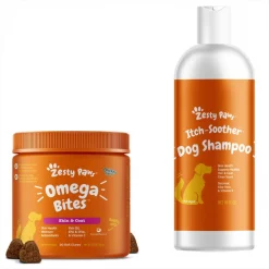 Zesty Paws Oatmeal Anti-Itch Dog Shampoo with Aloe Vera & Vitamin E, 16-oz bottle + Zesty Paws Core Elements Omega Bites Skin & Coat Health Chicken Flavor Soft Chew Dog Supplement, 90 count