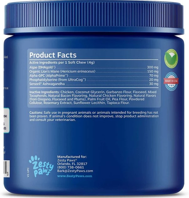 Zesty Paws Senior, Advanced Mobility Bites, Chicken Flavored Soft Chews, Hip & Joint Functional Dog Supplement, 90 count + Zesty Paws Seniors Advanced Cognition Bites Chicken Flavor Dog Supplement, 90 count 8 Zesty Paws Senior, Advanced Mobility Bites, Chicken Flavored Soft Chews, Hip & Joint Functional Dog Supplement, 90 count + Zesty Paws Seniors Advanced Cognition Bites Chicken Flavor Dog Supplement, 90 count - Image 6