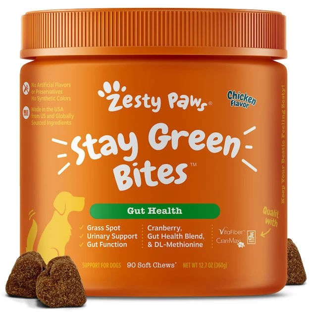 Zesty Paws Stay Green Bites Digestive Support Chicken Flavor Soft Chew Dog Supplement, 90 count + Zesty Paws 11-in-1 Bites Multifunctional MSM & Curcumin + Cranberry & Lutein Senior Chicken Flavor Dog Supplement, 90 count 4 Zesty Paws Stay Green Bites Digestive Support Chicken Flavor Soft Chew Dog Supplement, 90 count + Zesty Paws 11-in-1 Bites Multifunctional MSM & Curcumin + Cranberry & Lutein Senior Chicken Flavor Dog Supplement, 90 count - Image 2