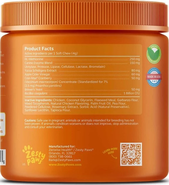 Zesty Paws Stay Green Bites Digestive Support Chicken Flavor Soft Chew Dog Supplement, 90 count + Zesty Paws 11-in-1 Bites Multifunctional MSM & Curcumin + Cranberry & Lutein Senior Chicken Flavor Dog Supplement, 90 count 5 Zesty Paws Stay Green Bites Digestive Support Chicken Flavor Soft Chew Dog Supplement, 90 count + Zesty Paws 11-in-1 Bites Multifunctional MSM & Curcumin + Cranberry & Lutein Senior Chicken Flavor Dog Supplement, 90 count - Image 3