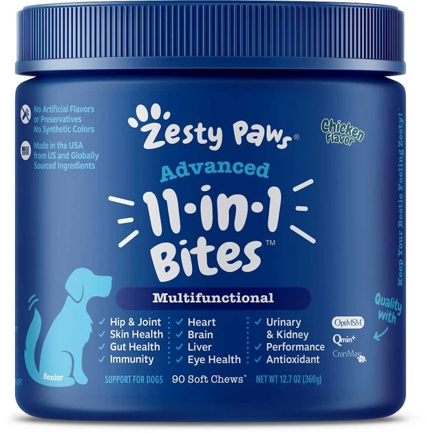 Zesty Paws Stay Green Bites Digestive Support Chicken Flavor Soft Chew Dog Supplement, 90 count + Zesty Paws 11-in-1 Bites Multifunctional MSM & Curcumin + Cranberry & Lutein Senior Chicken Flavor Dog Supplement, 90 count 8 Zesty Paws Stay Green Bites Digestive Support Chicken Flavor Soft Chew Dog Supplement, 90 count + Zesty Paws 11-in-1 Bites Multifunctional MSM & Curcumin + Cranberry & Lutein Senior Chicken Flavor Dog Supplement, 90 count - Image 6