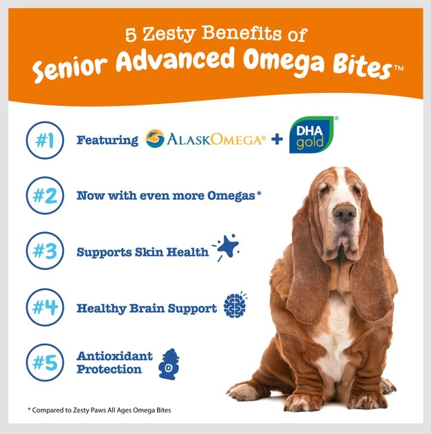 Zesty Paws Advanced Omega Bites Chicken Flavor Soft Chews Skin & Coat Supplement for Senior Dogs 7 Zesty Paws Advanced Omega Bites Chicken Flavor Soft Chews Skin & Coat Supplement for Senior Dogs - Image 5