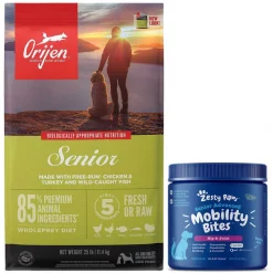 ORIJEN||Zesty Paws ORIJEN Senior Dry Food + Zesty Paws Advanced Mobility Chicken Flavored Chews Joint Supplement for Senior Dogs