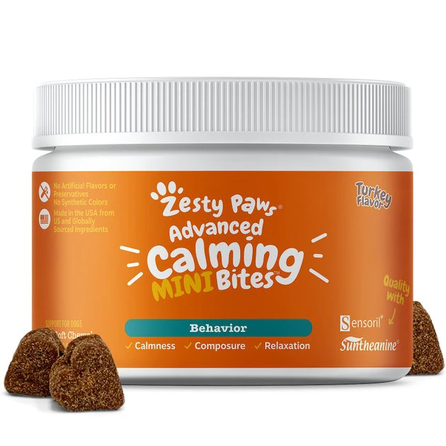 Zesty Paws Advanced Calming Mini Bites Turkey Flavored Soft Chew Calming Supplement for Dogs, 90 count 3 Zesty Paws Advanced Calming Mini Bites Turkey Flavored Soft Chew Calming Supplement for Dogs, 90 count