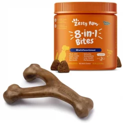 Zesty Paws||Benebone Zesty Paws Core Elements 8-in-1 Chicken Flavored Chews Multivitamin for Dogs + Benebone Bacon Flavor Wishbone Tough Chew Toy