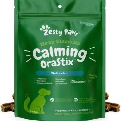 Zesty Paws Hemp Elements Calming Peppermint Flavored Chews Calming Supplement + Mobility OraStix Mint Flavored Dental Chews for Dogs -Oxbow || Zesty Paws Sales 365484 PT1. SY630 V1644022023