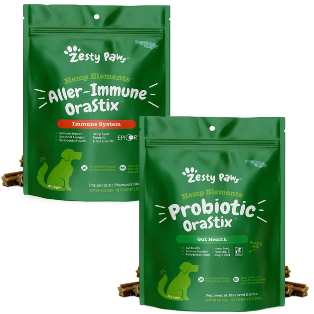 Zesty Paws Aller-Immune OraStix Mint Flavored + Probiotic OraStix Mint Flavored Dental Chews for Dogs 3 Zesty Paws Aller-Immune OraStix Mint Flavored + Probiotic OraStix Mint Flavored Dental Chews for Dogs