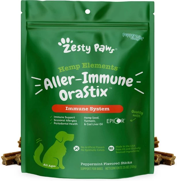 Zesty Paws Aller-Immune OraStix Mint Flavored + Probiotic OraStix Mint Flavored Dental Chews for Dogs 4 Zesty Paws Aller-Immune OraStix Mint Flavored + Probiotic OraStix Mint Flavored Dental Chews for Dogs - Image 2