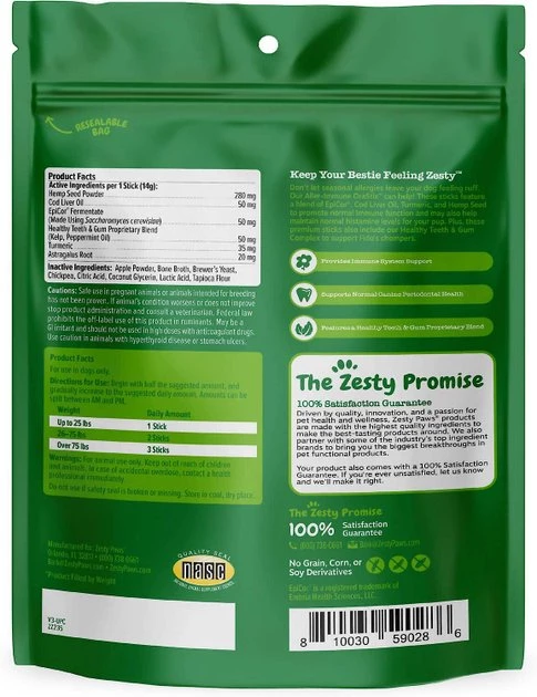 Zesty Paws Aller-Immune OraStix Mint Flavored + Probiotic OraStix Mint Flavored Dental Chews for Dogs 5 Zesty Paws Aller-Immune OraStix Mint Flavored + Probiotic OraStix Mint Flavored Dental Chews for Dogs - Image 3