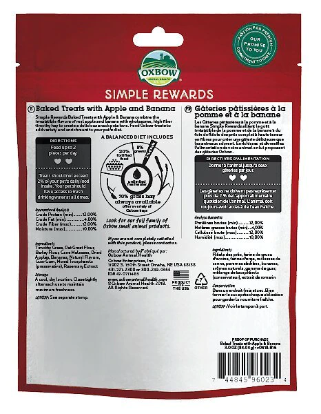 Oxbow Simple Rewards Oven Baked with Apple & Banana Small Animal Treats 4 Oxbow Simple Rewards Oven Baked with Apple & Banana Small Animal Treats - Image 2